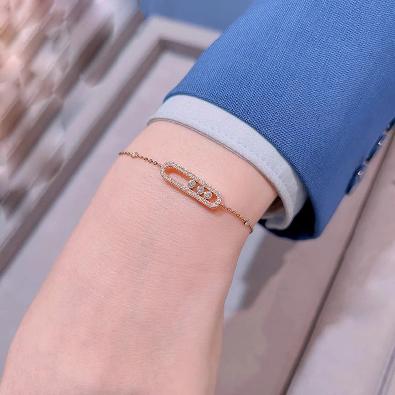 MOVE Sliding Stone Bracelet in 925 Sterling Silver - Elegant Women's Jewelry Valentine's Day Gift