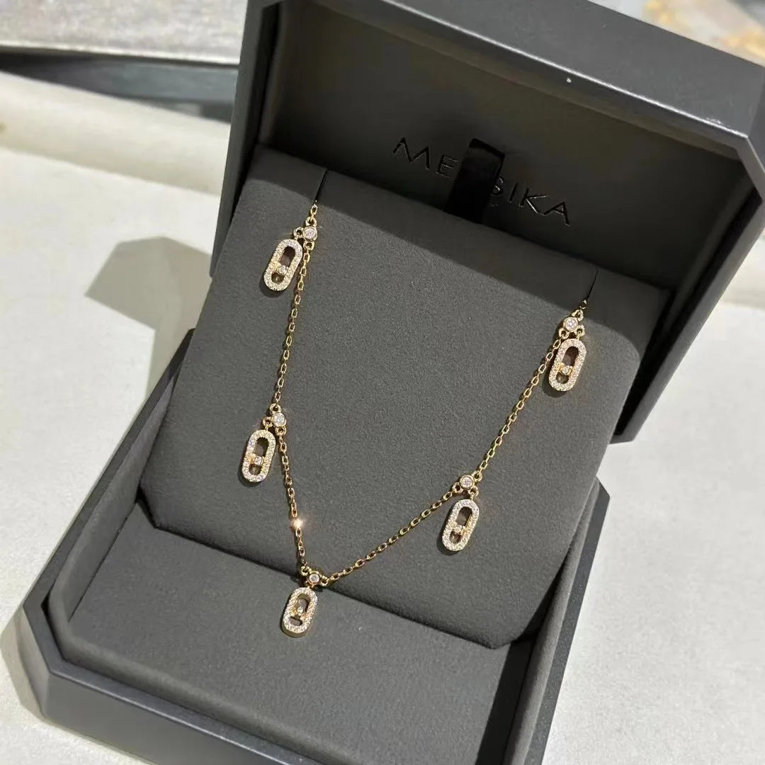 Women's Zircon O-Shaped Pendant Necklace - Gold Plated Paperclip Chain