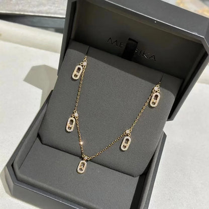 Women's Zircon O-Shaped Pendant Necklace - Gold Plated Paperclip Chain