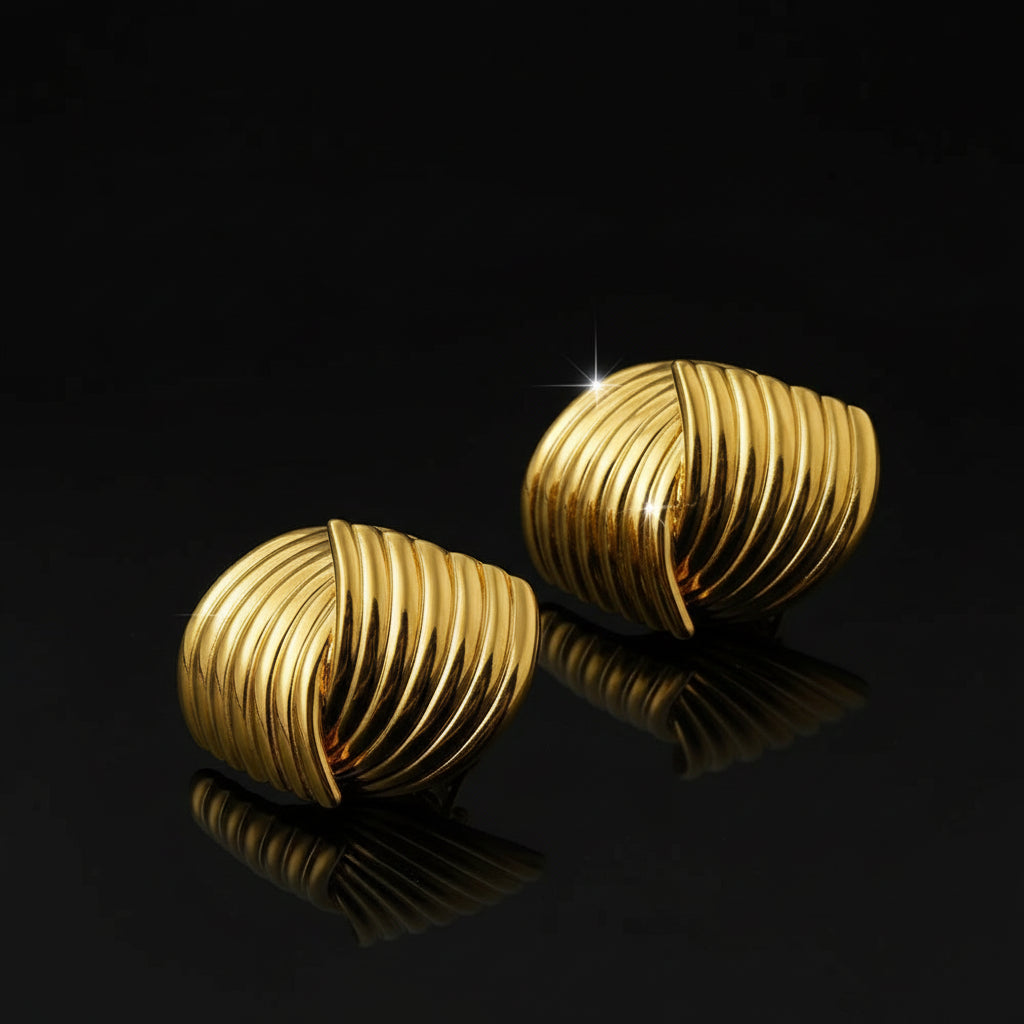 Boucles d'Oreilles Puces Dorées Texturées - Acier Inoxydable Waterproof | Design Rétro Multicouches