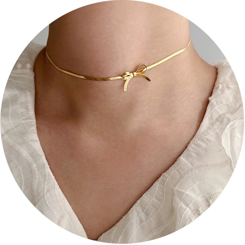 Minimalist Knot Choker Necklace, 18k Gold Plated