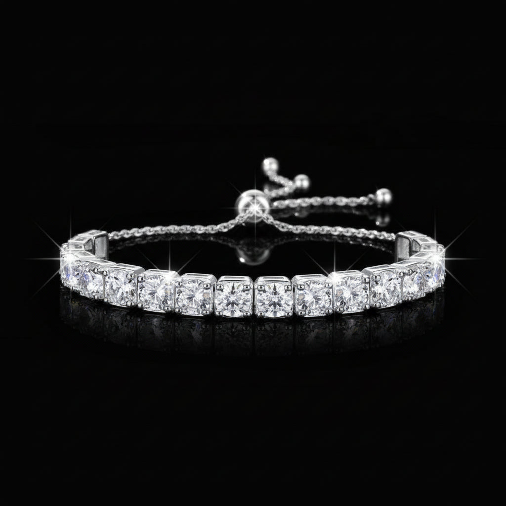 Bracelet Tennis Moissanite 1.8ct-9ct - Argent 925 Plaqué Or Blanc 18K -5mm- Bracelet Ajustable Femme
