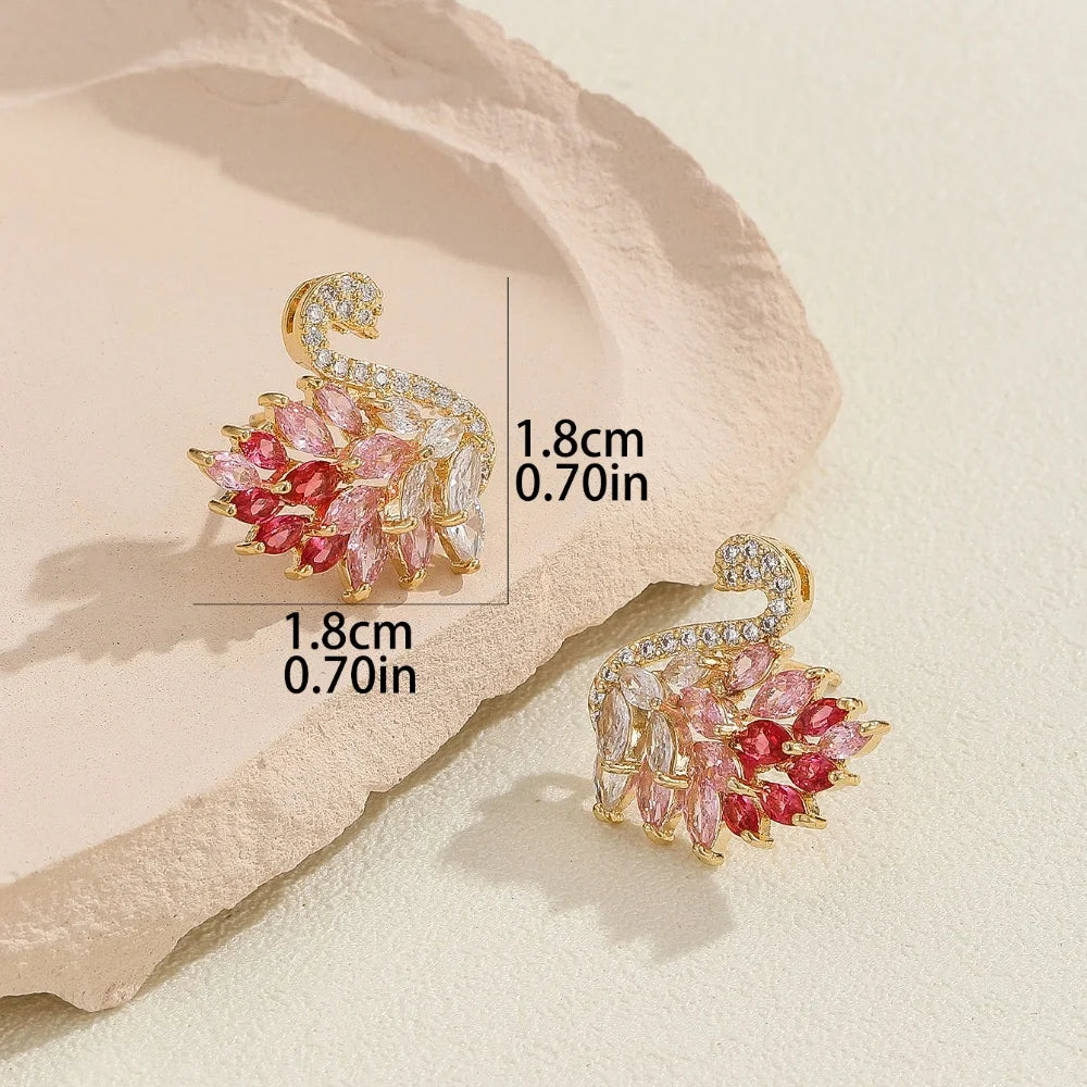 Boucles d'oreilles Cygne Colorées Style Déesse Luxe Léger, Zircon Micro-serti, Longues Boucles Tendance et Polyvalentes