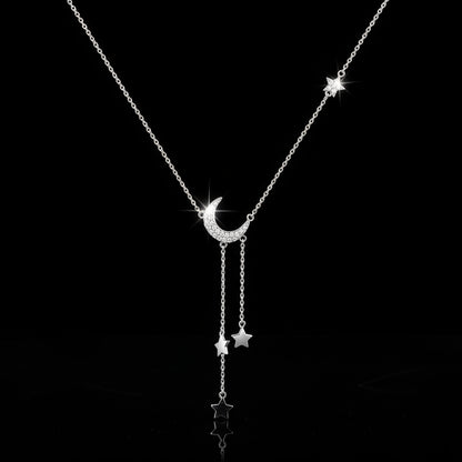 925 Sterling Silver Gold Plated Necklace - Moon and Star Zircon Pendant for Women