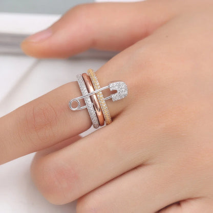 Three-Layer Pin Design Ring - Elegant Women's Jewelry Valentine's Day Gift
