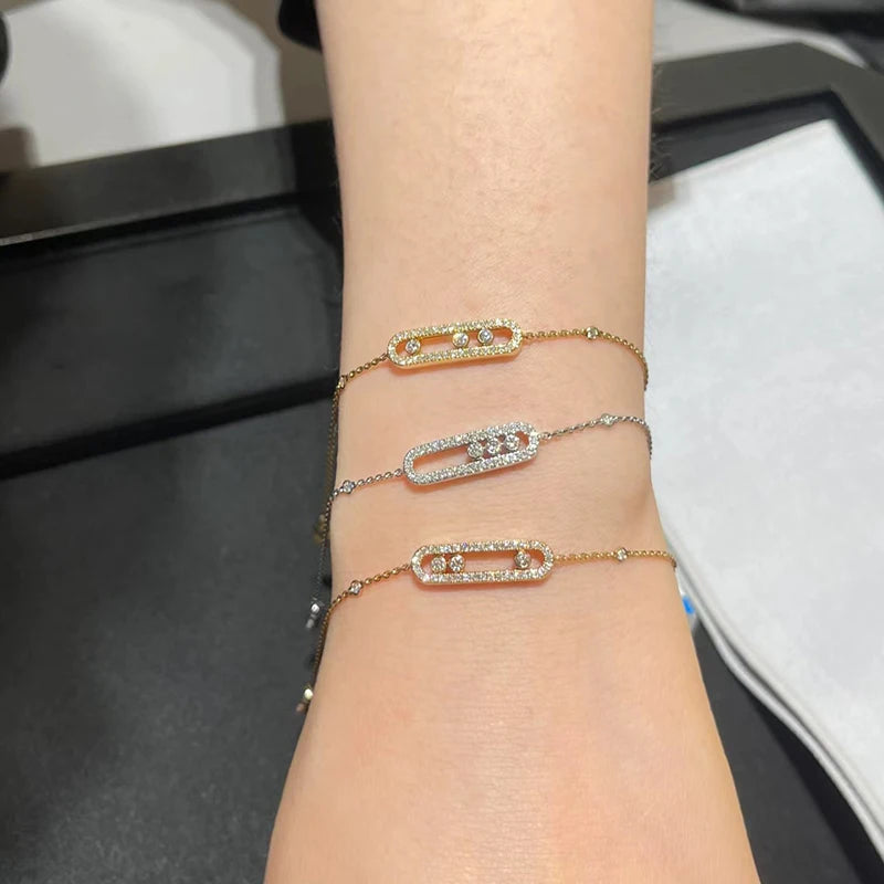 MOVE Sliding Stone Bracelet in 925 Sterling Silver - Elegant Women's Jewelry Valentine's Day Gift