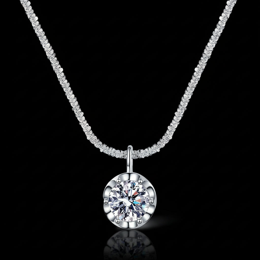 Collier Moissanite 2ct Argent 925 - Chaîne Chou-Fleur Scintillante Pendentif Délicat Femme