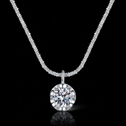 Collier Moissanite 2ct Argent 925 - Chaîne Chou-Fleur Scintillante Pendentif Délicat Femme