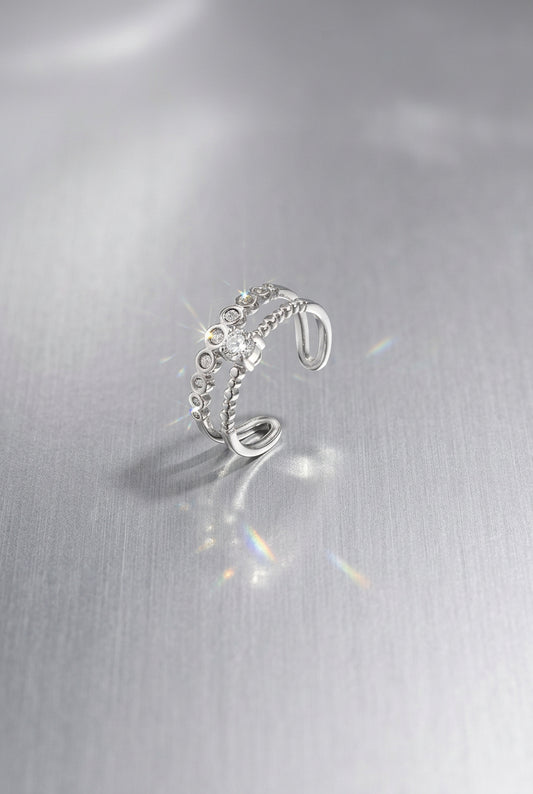 Double adjustable ring with stones